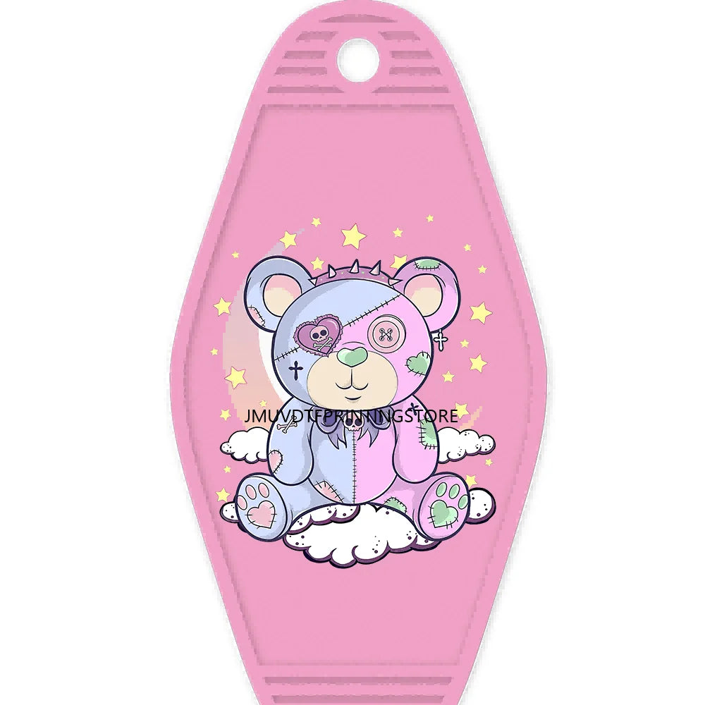 Famous Hustle Bear High Quality WaterProof UV DTF Sticker For Motel Hotel Keychain Colorful Teddy Bears