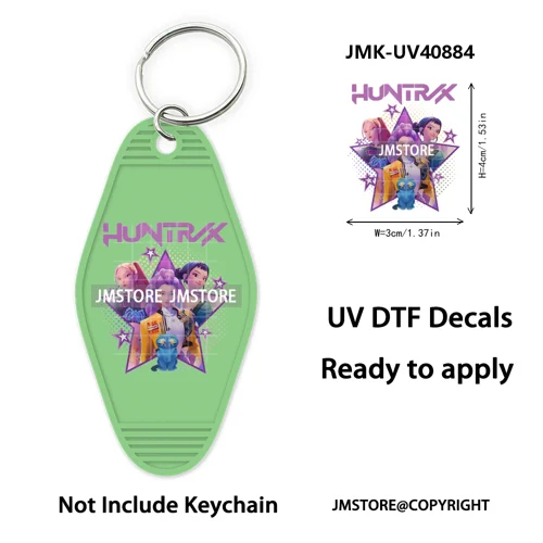 Kpop Demon Inspired Movie Character UV DTF Motel Keychain Decal Ready To Ship Durable Transfer Stickers Print For Hotel Keychain