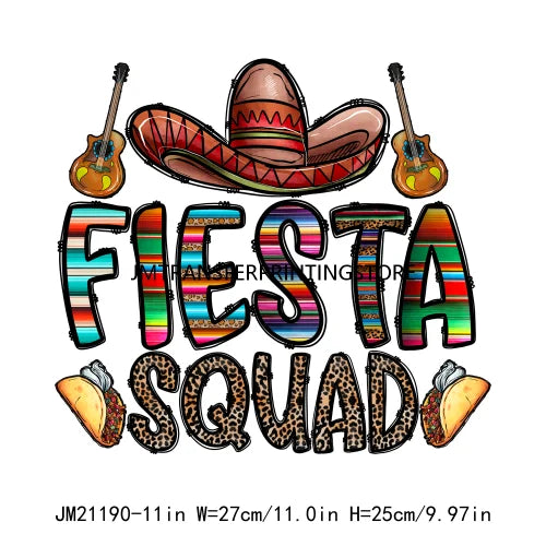 New Let's Fiesta Mexican Happy Cinco De Mayo Iron On DTF Stickers Sombrero Hat Cactus Fiesta Squad Transfer Printing For Hoodies