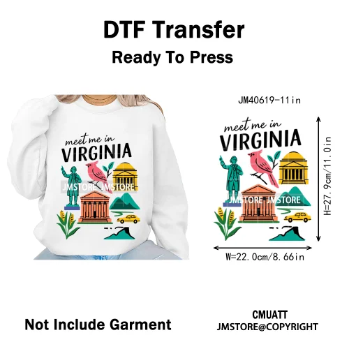 Retro American Citycape Scenery Badge States Lover Designs Iron on DTF Washable Transfers Stickers Ready to Press for Clothing