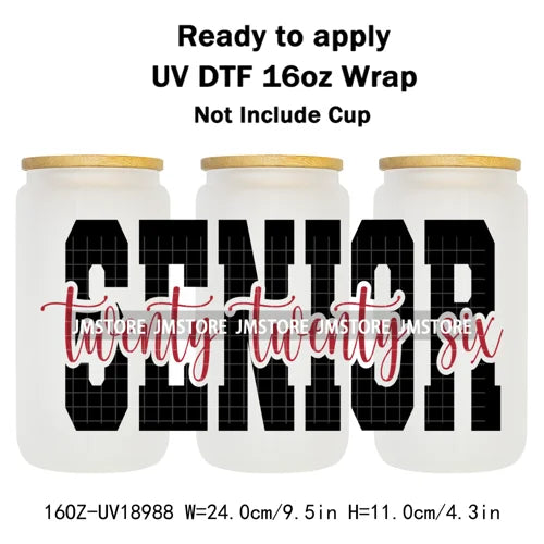 High School Senior Coquette Bow 16OZ UV DTF Cup Wraps Ready To Apply Waterproof Transfer Stickers For Libbey Glass Can Tumbler
