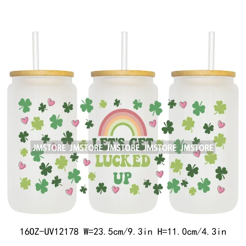 Coquette St Patrick's Day Lucky Shamrock 16OZ UV Cup Wrap DTF Transfer Stickers For Libbey Glass Can Cups Tumbler Custom Prints