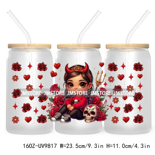 Day Of The Dead 16OZ UV DTF Cup Wrap Transfer Stickers Hispanic Chibi Baby Girl Custom Labels Waterproof For Libbey Glass Can