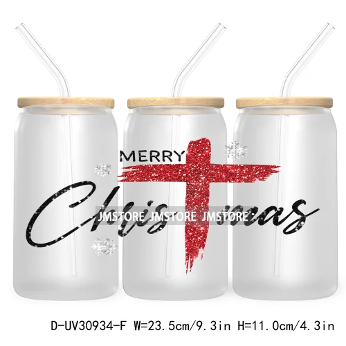 Merry Christmas Howdy Gingerbread 16OZ UV Cup Wrap DTF Transfer Stickers For Libbey Glass Can Cups Tumbler God Jesus Chris Xmas