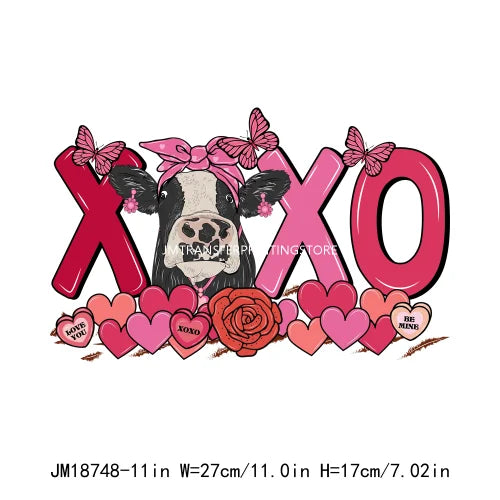 Hot Sale Western Highland Cow Pink Be Mine Heifer Valentine Printing DTF I Love Moo XOXO Heat Transfer Stickers For Hoodies