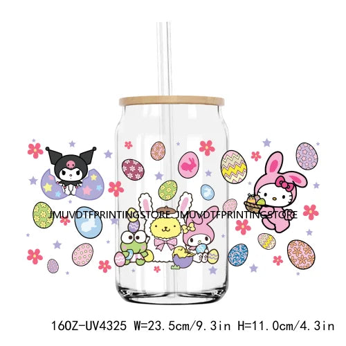 Easter Cartoon Bunny Eggs Coffee 16OZ UV DTF Cup Wrap Transfers Stickers Custom Labels DIY Waterproof Logo For Libbey Glass Can