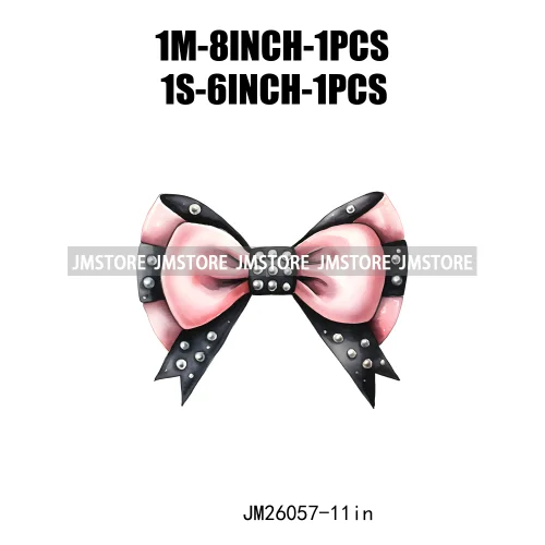 Trendy New Girl Pink Black Polka Dots Ribbons Coquette Bows Washable DTF Iron On Transfer Stickers Ready To Press For Clothing