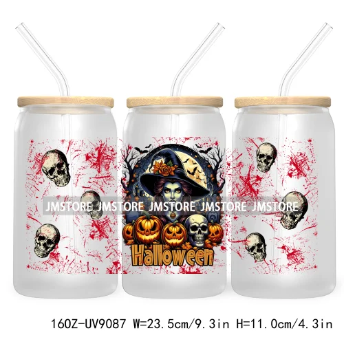 Spooky Halloween Princess 16OZ UV Cup Wrap DTF Transfer Sticker For Libbey Glass Can Cup Tumbler Waterproof Label Trick or Treat