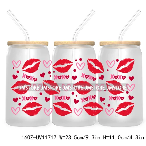 Funny Valentines Quotes 16OZ UV Cup Wrap DTF Transfer Stickers For Libbey Glass Can Cups Tumbler Self Love Valentine Hearts Kiss