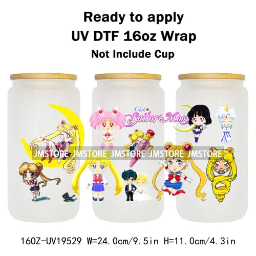 Sailor Girls Inspired Anime Fan Cartoon Characters UV DTF Transfer Sticker Cup Tumbler Wrap For 16OZ Libbey Glass Wraps Bottle