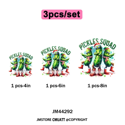Merry Pickles Christmas Xmas Cucumber Holiday Santa Iron on Washable DTF Heat Transfer Stickers Ready to Press for T-shirts Bags