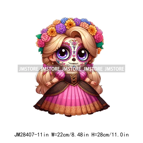 Washable Day Of The Dead La Catrina Dolls Designs Cartoon Princess Hispanic Girly Iron On DTF Transfers Stickers For Hoodies