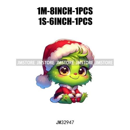 Cute Green Baby Cartoon Santa Claus Christmas Vibes Xmas Holiday Iron On DTF Transfers Stickers Ready To Press For Sweatshirts