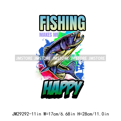 Happy Fishing Quotes Fisherman Weekend Hooker Reel Cool Dad Father Iron On DTF Transfers Stickers Ready To Press For T-shirts