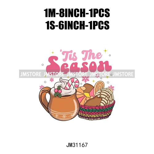 Funny Tis The Season Mexican Chocolate Pink Christmas Pan Dulce Spanish Iron On DTF Transfer Stickers Ready To Press For Clothes