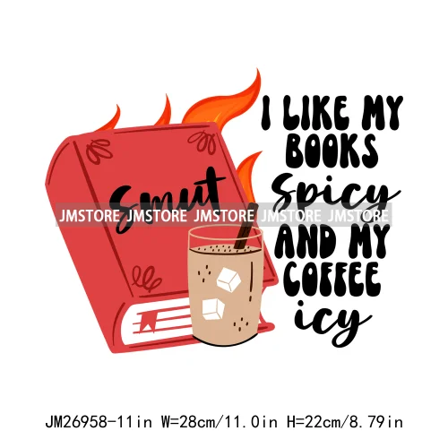 Funny Positive Quotes Forever Bookish Love Books Spicy Iced Coffee DTF Logo Iron On Transfer Stickers Ready To Press For Hoodies