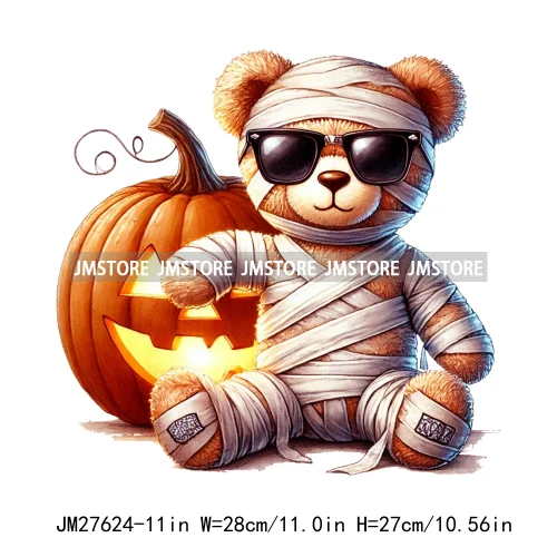 Hip Hop Halloween Pumpkin Mummy Bear Scary Vibes Printing Logos DTF Iron On Transfers Stickers Ready To Press For Sweatshirt