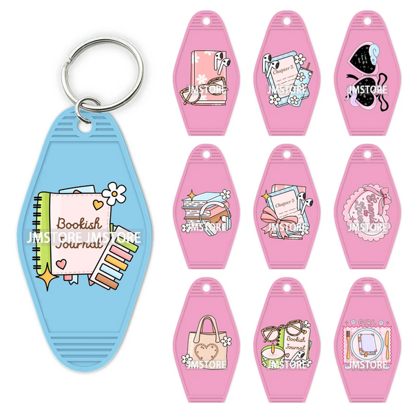 Bookish Journal Coquette Bow Flowers Heart UV DTF Motel Keychain Decal Ready To Ship Transfer Stickers Prints For Hotel Keychain