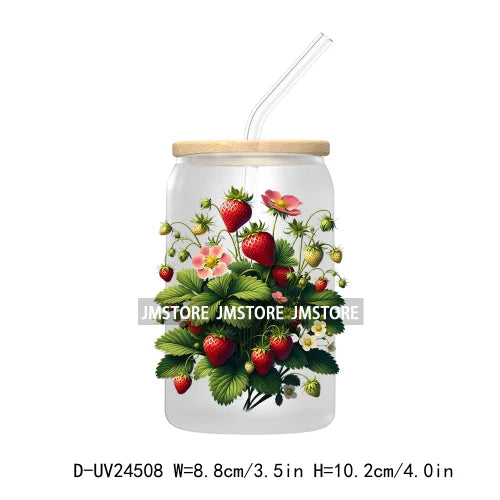 Wild Floral Strawberry With Leaves Fruit UV DTF Transfers Stickers Decals For Libbey Cold Cups Mugs Tumbler Waterproof DIY Craft