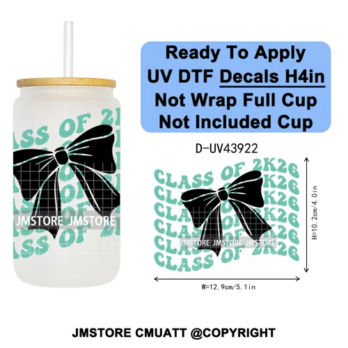 Girly University Graduation 2026 UV DTF Decals Ready To Apply Waterproof Transfer Stickers DIY Crafts For 16OZ Libbey Glass Can