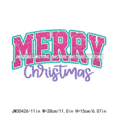 Colorful Holly Jolly Vibes Faux Glitter Christmas Santa Sleigh All Day Iron On DTF Transfers Stickers Ready To Press For Clothes