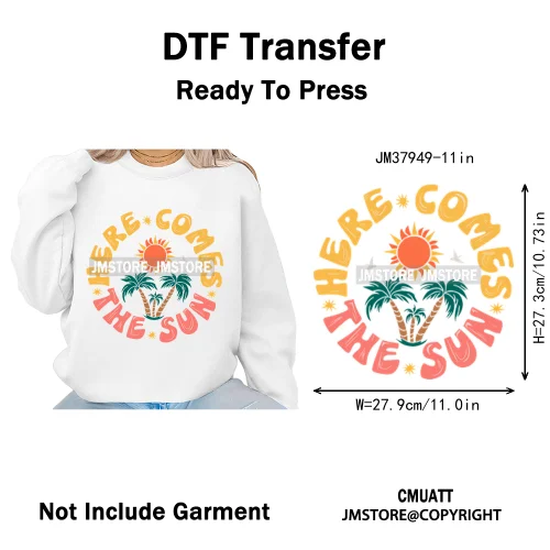 Funny Summer Quotes Sunset Palm Trees Beach Vacation Vibes Washable Iron on DTF Transfer Sticker Ready to Press for Textile Bags