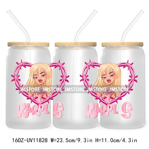 Cartoon Girls Bichota Doll Season Concert Wire Heart Manana Sera Bonito UV DTF Stickers Cup Wraps For 16OZ Libbey Glass Can