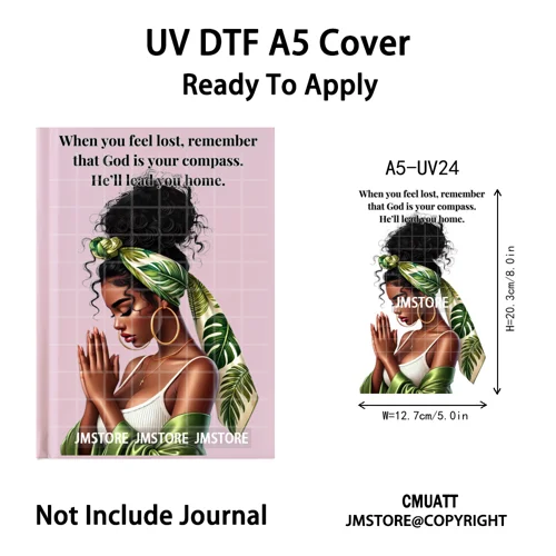 Christian Black Girl Praying Faith UV DTF Notebook Cover Decals Ready To Apply Durable Transfer Stickers For A5 Journal Cover