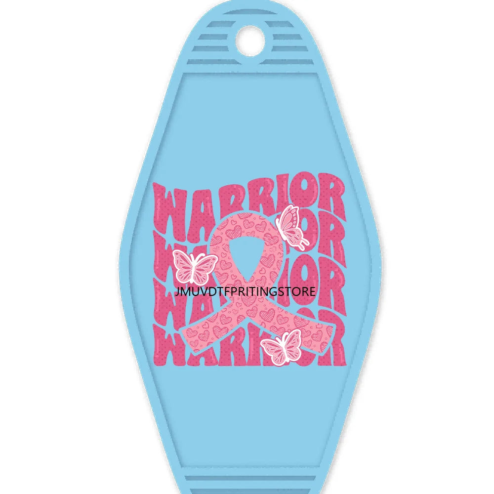 Breast Cancer Warrior Messy Bun High Quality WaterProof UV DTF Sticker For Motel Hotel Keychain Pink Awareness Ribbon