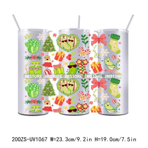 Girly Holiday Christmas Trees 20OZ Tumbler Wraps Ready To Ship UV DTF Transfer Stickers Waterproof Prints For Skinny Tumbler