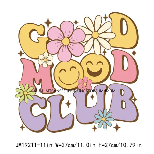 Colorful Good Mood Club Mental Health Inspirational Designs Motivational Flower Positive Quotes DTF Transfer Sticker For Hoodies