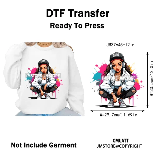 12in Glossy Dripping Lips Streetwear Graffiti Trap Girls Iron on DTF Thermal Transfer Stickers Ready to Press for Woman Clothing