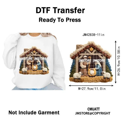 Trendy Faux Yarn Crochet Joy Love Jesus Christian Christmas Iron on DTF Washable Transfers Stickers Ready to Press for Textiles