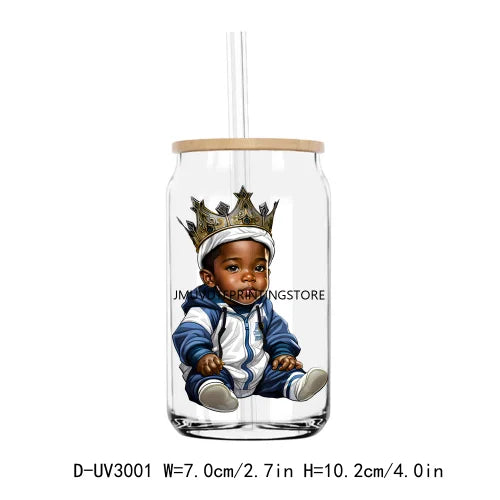 Black Baby Boy King UV DTF Transfers Stickers Decals For Libbey Cold Cups Mugs Tumbler Waterproof DIY Craft King Teddy Bear