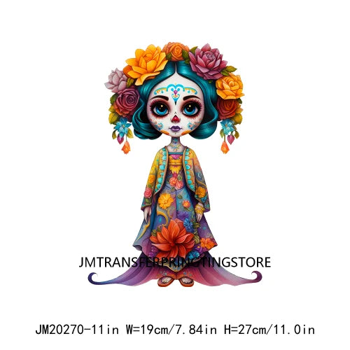 Cute Doll La Catrina Day Of The Dead Sugar Skull Mexican Halloween Iron On DTF Transfer Stickers Ready To Press For Hoodies Bags