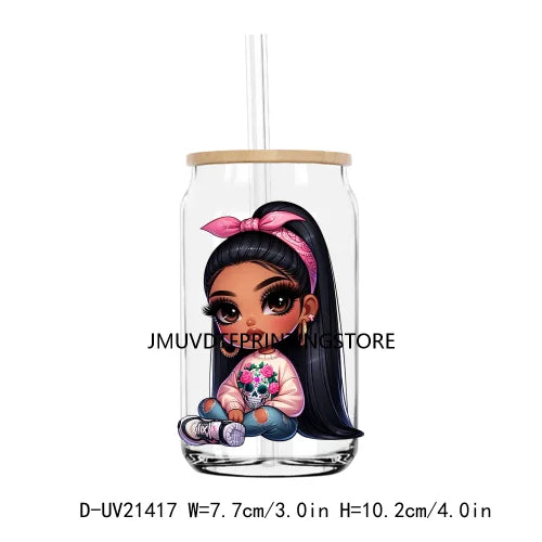 Chibi Cute Chicana Woman UV DTF Transfers Stickers Decals For Libbey Cold Cups Mugs Tumbler Waterproof DIY Logo Mexican Girls