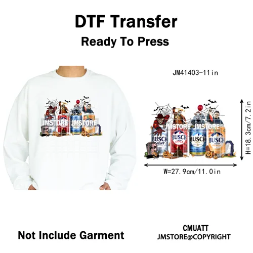Spooky Soda Can Killer Checkered Horror Characters Drink Halloween Iron on DTF Heat Transfer Stickers Ready to Press for Textile