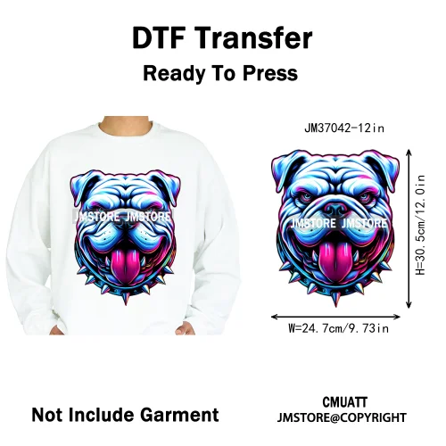 12in Streetwear Vibes Rich Cool Cartoon Bulldog King Designs Washable Iron on DTF Transfers Stickers Ready to Press for Clothes
