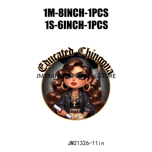 Chicana Chola Educated Latina Graduation Girl Mexican Culture Iron On Stickers Chingona y con Diploma DTF Transfers For Garment