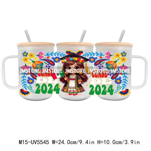 Class Of 2024 UV DTF Sticker For 15OZ Mug Libbey Glass Cup Can Wrap Transfer Stickers Custom Labels DIY Logo Cartoon Graduation