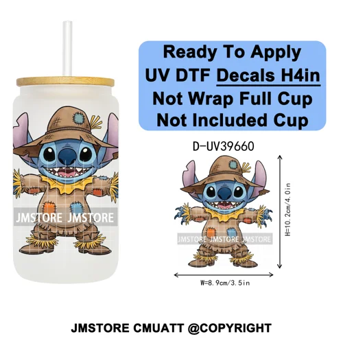 Halloween Cartoon Characters UV DTF Transfer Stickers Decals Ready To Apply Waterproof For 16OZ Libbey Glass Can Cups Tumbler