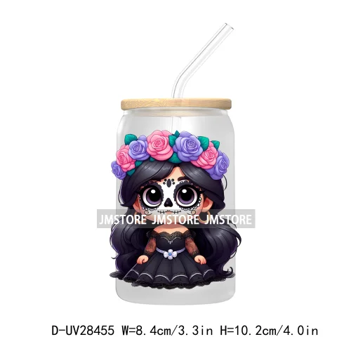 Cute Latina Cartoon Princess Baby Girl UV DTF Transfer Stickers Decals For Libbey Cold Cups Mug Tumbler Labels Sugar Skull Woman