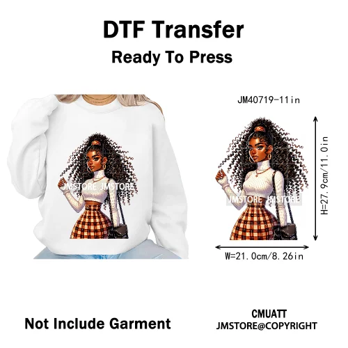 Sassy Curly Afro Women Fashion Hairstyle Urban Melanin Girls Iron on DTF Washable Transfers Stickers Ready to Press for Textile
