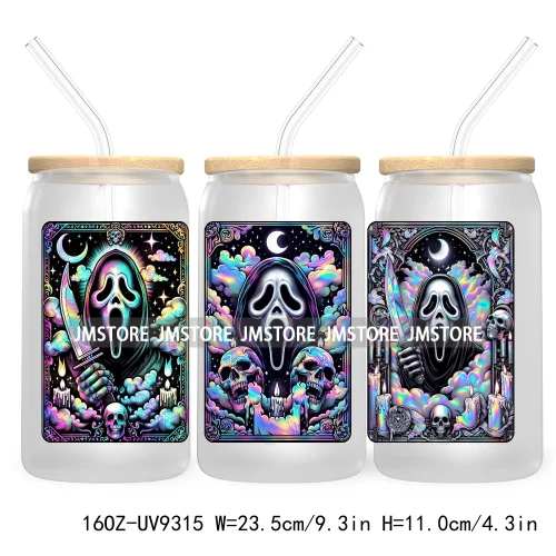 Horror Characters Tarot Card Halloween 16OZ UV Cup Wrap DTF Transfer Stickers For Libbey Glass Can Cup Tumbler Waterproof Labels