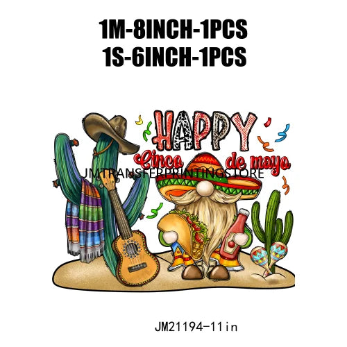 New Let's Fiesta Mexican Happy Cinco De Mayo Iron On DTF Stickers Sombrero Hat Cactus Fiesta Squad Transfer Printing For Hoodies