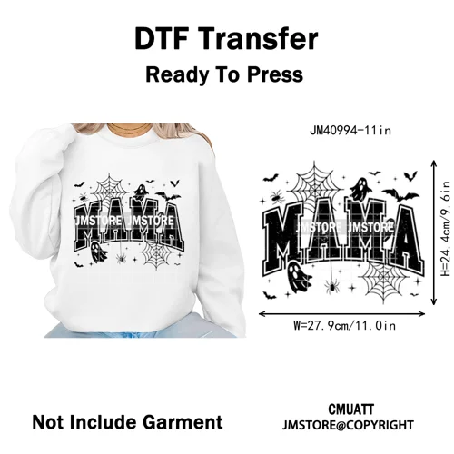 Leopard Checkered Spooky Mama Ghost Halloween Letters Preppy Halloween Iron on DTF Transfer Stickers Ready to Press for T-shirts