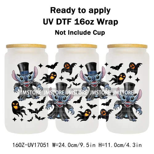 Spooky Halloween Boo Bats Pumpkin Horror Cartoon 16OZ UV DTF Cup Wraps Ready To Apply Transfer Stickers For Libbey Glass Can Mug
