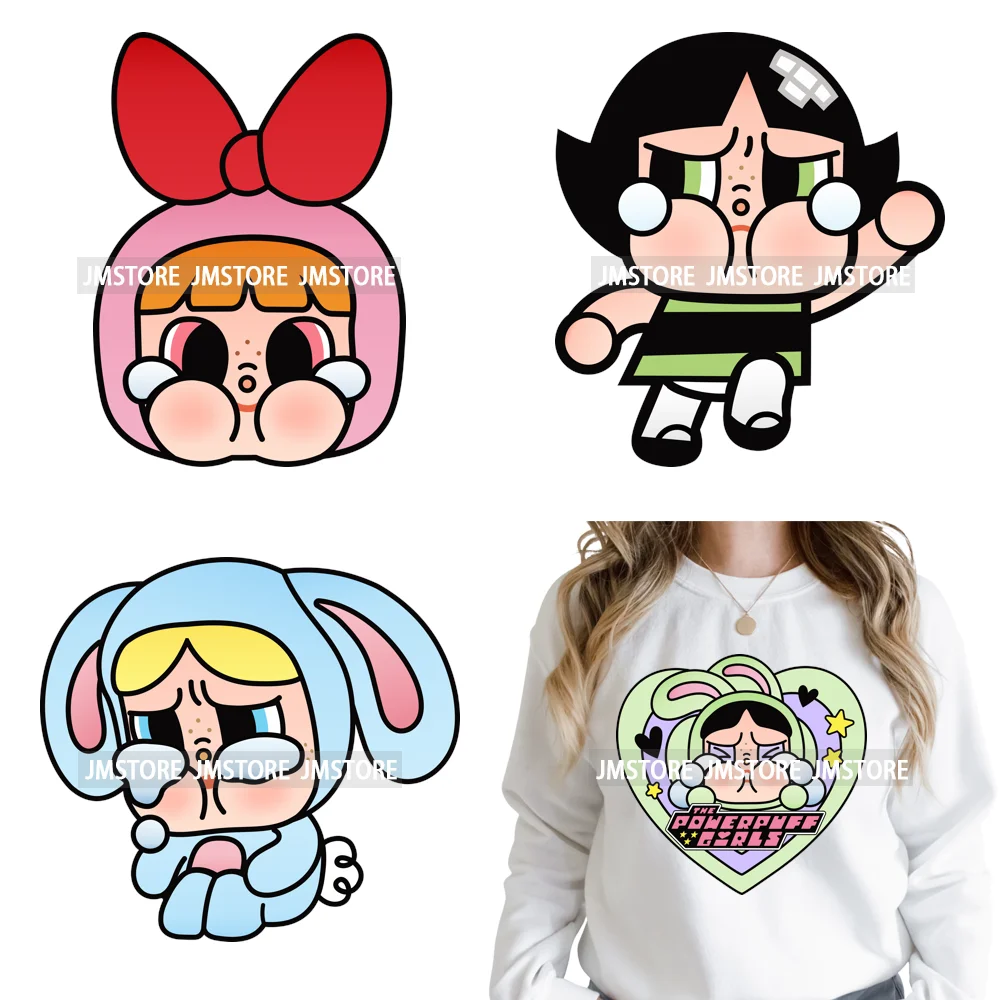Cute Cry Tears Sad Girls Cartoon Dolls Love Designs Iron on DTF Washable Heat Transfers Stickers Ready to Press for Clothes Bags