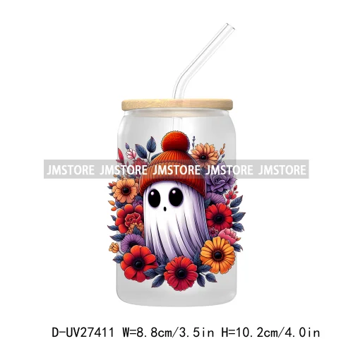 Cute Bougie Ghost Boo Halloween UV DTF Transfer Stickers Decals For Libbey Cold Cup Mug Tumbler High Quality Fall Pumpkin Season