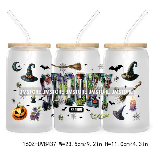 Cartoon Halloween Horror Friends UV DTF Sticker For 16OZ Libbey Glass Cup Can Wrap Transfer Stickers Custom Label DIY Logo Skull